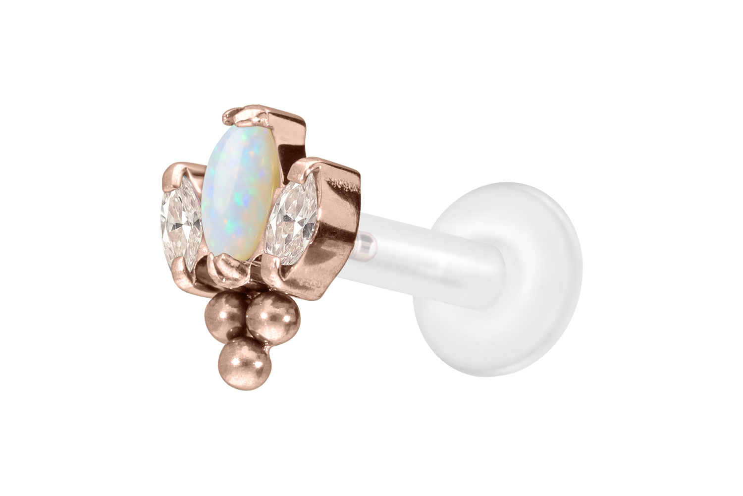 PTFE Labret Piercing mit Innengewinde + Titan-Aufsatz LOTUSBLÜTE + 3 KUGELN